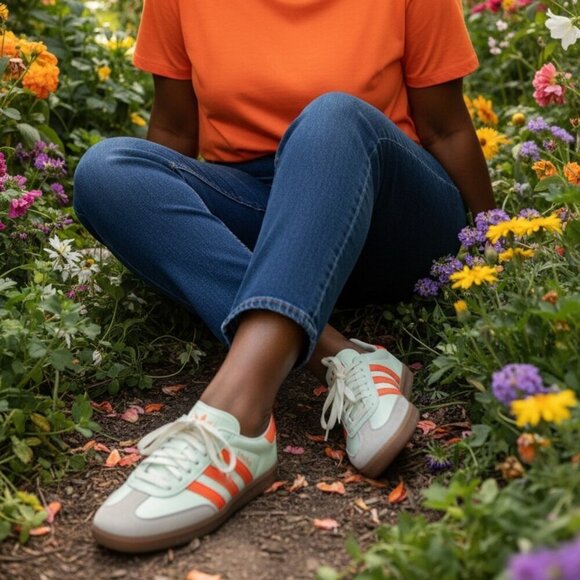 adidas Shoes - Adidas Womens Gazelle Indoor Linen Green Solar Orange IF6982 Sz 10.5